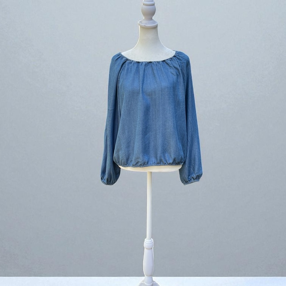 LOFT Lyocell Chambray Long Sleeve Blouse Women's Size Medium